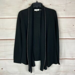 Calvin Klein Sweater Womens S Black Wool Blend Shawl Collar Cardigan Chain Trim